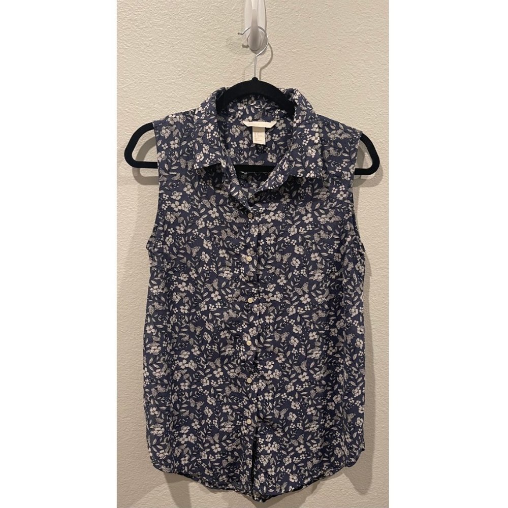 H&M Blue Navy Floral Blouse